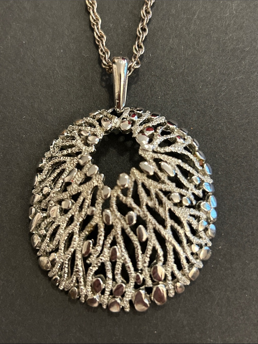 Silver-Tone Filigree Pendant on Sterling Chain Necklace - Women Jewelry